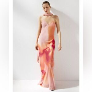 Zara NWT printed long dress with scarf pink 8031/364